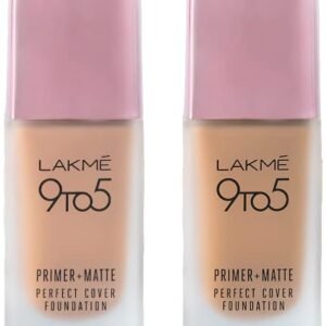 LAKMÉ 9 To 5 Primer + Matte Perfect Cover Liquid Full Coverage Foundation For All Skin Types & 9To5 Primer + Matte Perfect Cover Full Coverage Foundation For All Skin Types, Pack Of 1