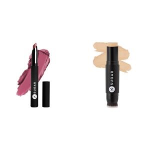 SUGAR Cosmetics Matte Attack Lipstick for Women | Transferproof & Smudgeproof | Lasts upto 12hr & SUGAR Ace Of Face Foundation Stick with In-Built Brush | Lasts 24hrs | Full Coverage Foundation