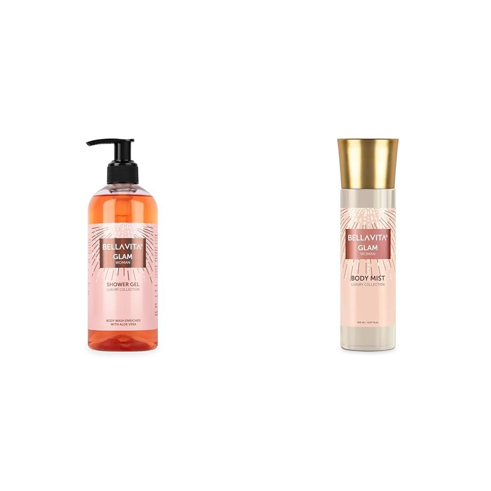 Bella Vita Luxury Glam Woman Body Wash Refreshing Shower Gel for Deep Cleansing Hydrating Moisturising Softer & Smoother Skin with Aloe Vera 500 ml Glam Women Body Spray Mist Perfume