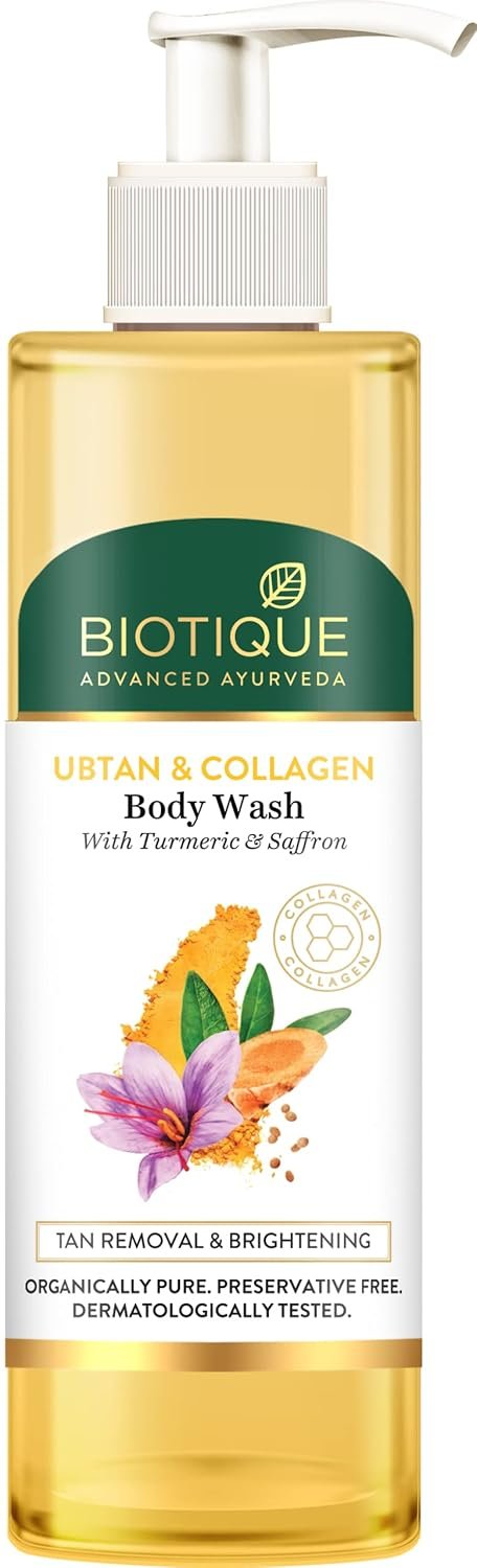 Biotique Ubtan & Collagen Body Wash with Goodness of Turmeric & Saffron for Unclogging Pores|Fresh and Radiant Skin|For Men & Women - 200ml