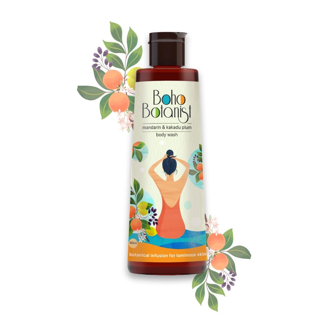 Boho Botanist Body Wash Mandarin & Kakadu Plum-350ml| Niacinamide & Vit C| Tan Removal & Hydration| Glowing Skin| Sulphate & Paraben Free Shower Gel