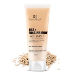 Botanic Hearth Oat & Niacinamide cleanser Face Wash Enriched with Seabuckthorn fruit oil, Willow Bark Extract | Ideal for Sensitive Skin | For Women & Men | Sulphate & Paraben Free | 100ml