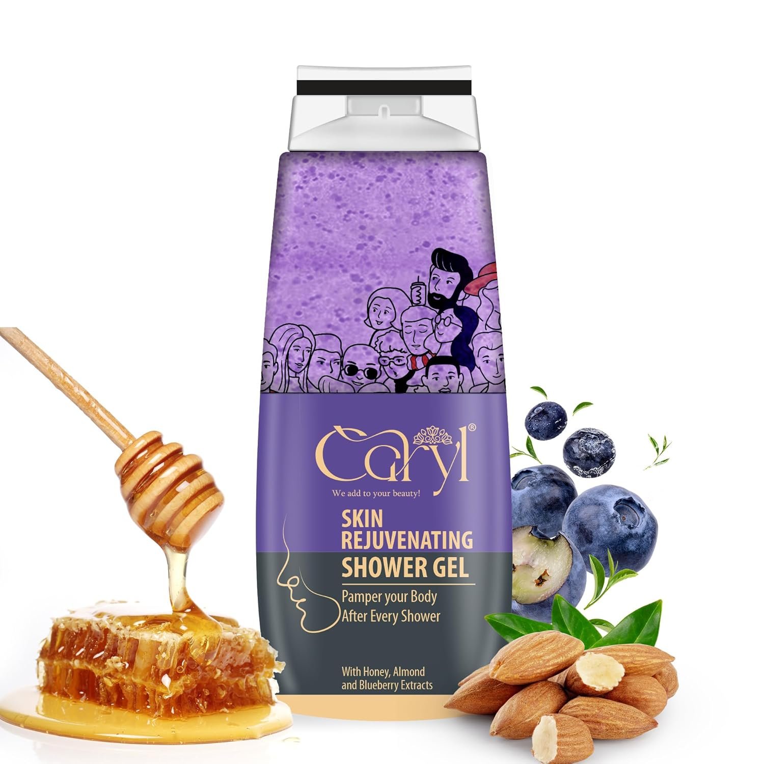 Caryl 280 ML Skin Rejuvenating Shower gel | Body Wash with Honey, Almond and Blueberry Extract | Refreshing Daily Bath Wash for Women | For All Skin Types