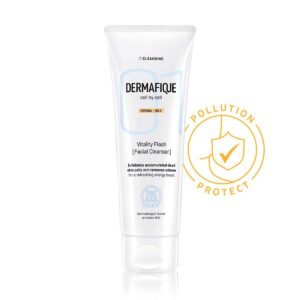 Dermafique Vitality Flash Facial Cleanser – 100ml, Orange Zest Extract Removes Sebum (Oil), Face Wash with Micro Pearls Exfoliator | Soap, Paraben & Alcohol Free | Dermatologist Tested