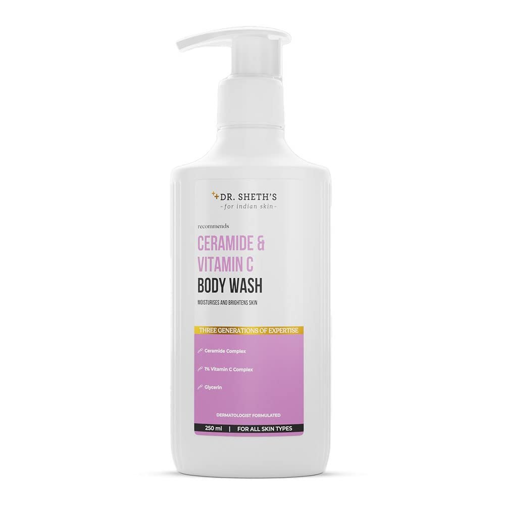 Dr. Sheth's Ceramide & Vitamin C Brightening Body Wash | Hydrating & Refreshing Shower Gel | With Glycerin | Deeply Cleanses & Moisturizes | Suits All Skin Types | Men & Women | 250 mL