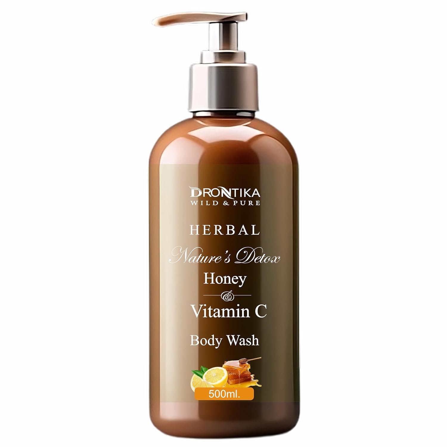 Drontika Wild & Pure Body Wash and Shower Gel for Women and Men, Refresh - 500ml | Soap-Free Bodywash | with energising lemon scent and nourishing Vitamin C, 100% gentle cleansers, paraben free/sulphate free cleansers, 100% plant- based moisturisers, With Honey Extract