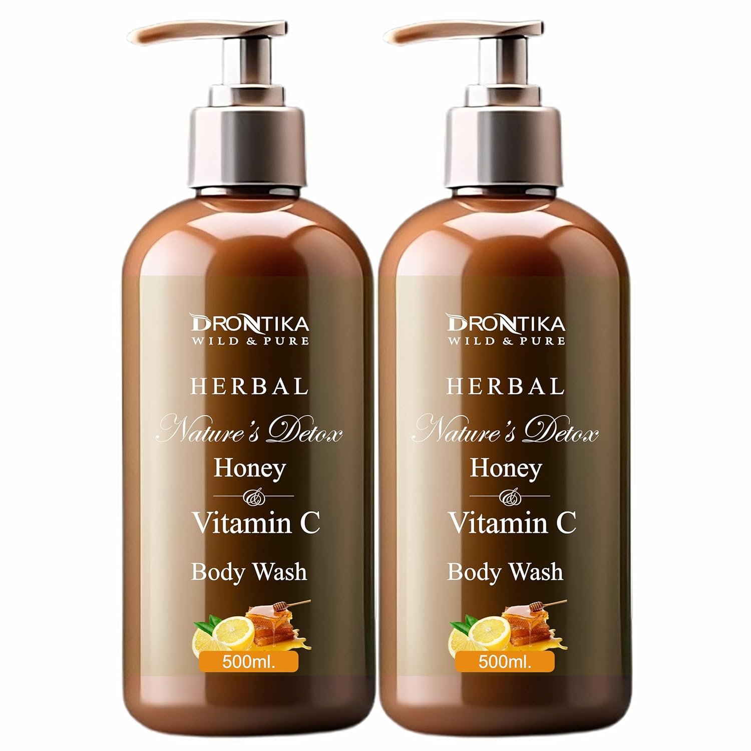 Drontika Wild & Pure Nature Detox Body Wash for Women & Men, 1000ml Shower Gel , 100% Natural Lemon & Honey With Citrus Essential Oil & Lemongrass Extracts for a Soft and Smooth Skin, pH Balanced, Free of Parabens & Silicones