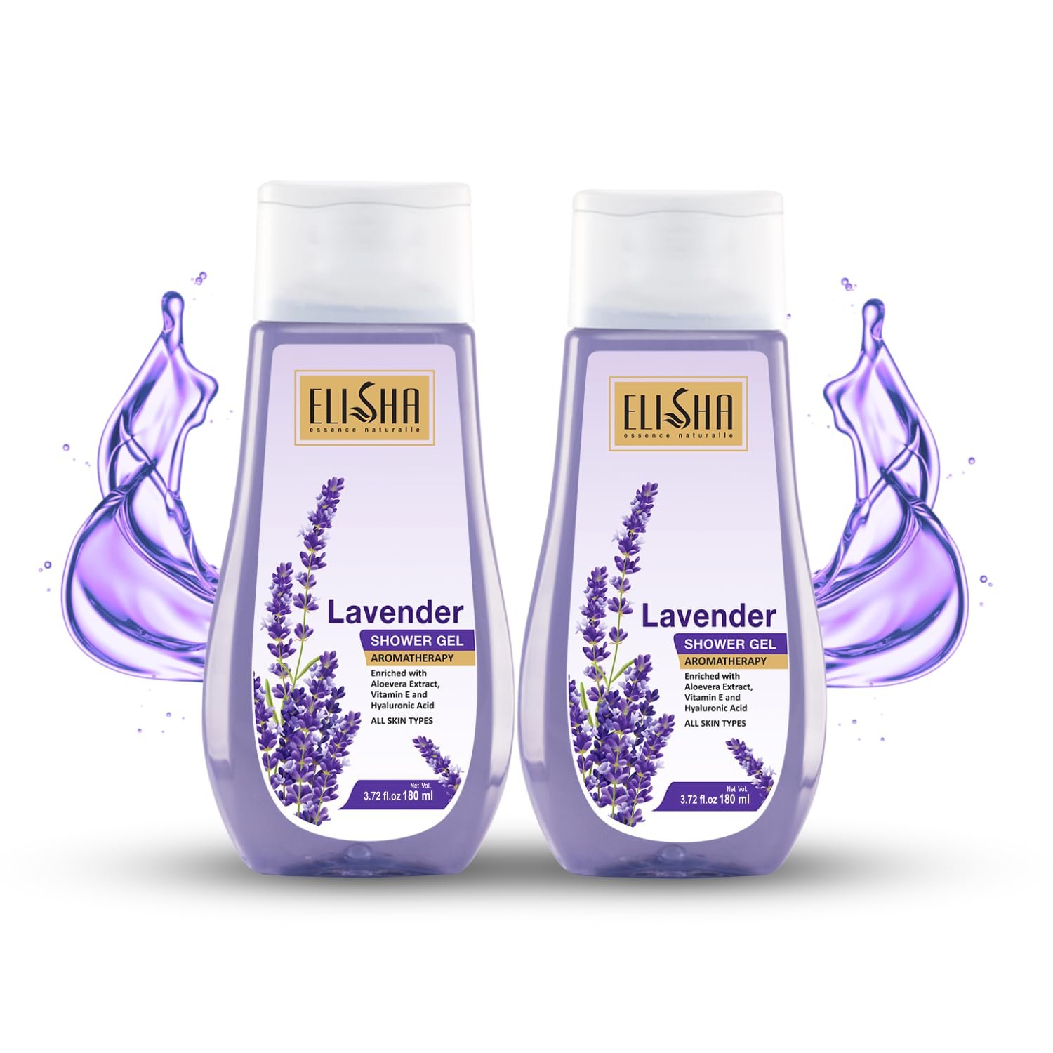 Elisha Lavender Shower Gel - 180ml (Pack of 2) Family Pack, Body Wash for Women & Men for Radiant Glow & Moisturised Skin, Suitable for All Skin Types