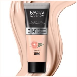 FACES CANADA All Day Hydra Matte Foundation - Mini | 3-in-1 Foundation + Moisturizer + SPF 30 | 24 HR Aloe Hydration & Vitamin C | 10HR Long Wear | Medium to High Buildable Coverage | Rose Ivory, 15ml