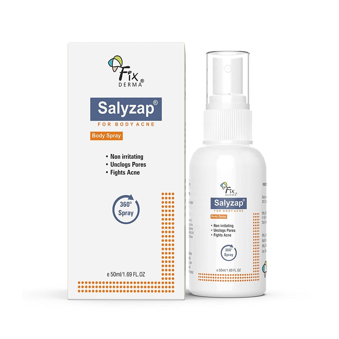 Fixderma 2% Salicylic Acid Salyzap Body Acne Spray For Acne on Back, Shoulders, Neck & Chest to improve Breakouts & Uneven skin texture for Women & Men - 50ml