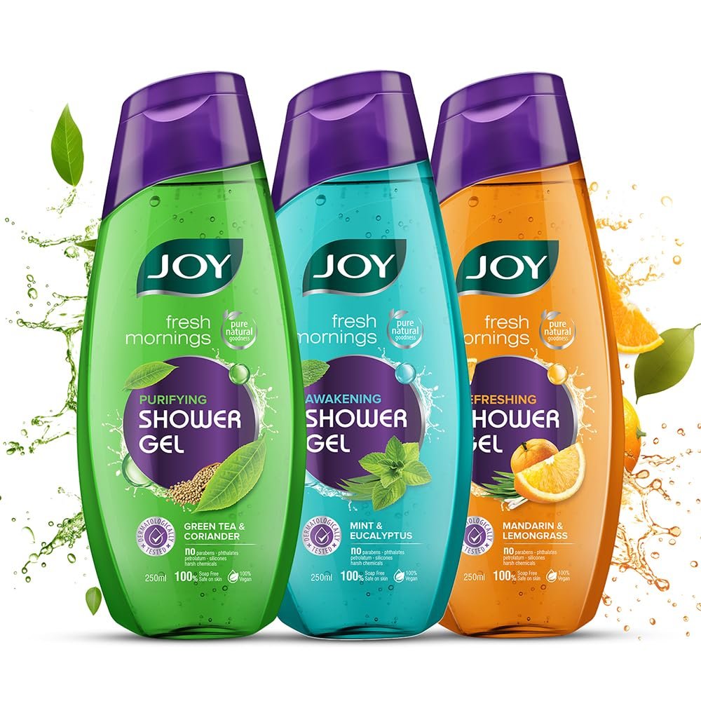 Joy Shower Gel Body Wash Combo Pack of 3 (750ml) | Assorted Pack of Cooling Shower Gel, Skin Purifying Shower Gel & Acne Control Body Wash |For All Skin Types | Paraben Free
