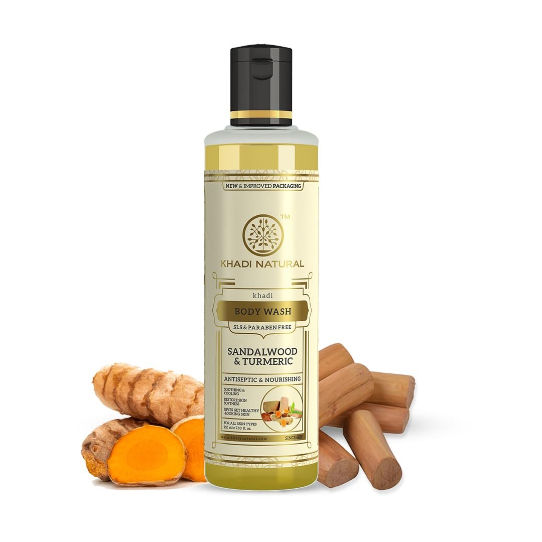 Khadi Herbal Sandal and Turmeric Herbal Body Wash, SLS and Paraben Free, 210 ml