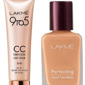 LAKMÉ Complexion Care Face Cream, Beige, 9G & Lakme Perfecting Liquid Foundation Full Coverage for Acne Prone Skin, Shell, 27Ml, Dewy Finish