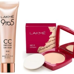 LAKMÉ Face It Compact, Shell, 9 g&LAKMÉ 9 to 5 CC Cream Mini, 01 - Beige, Light Face Makeup with Natural Coverage, SPF 30 - Tinted Moisturizer to Brighten Skin, Conceal Dark Spots, 9 g