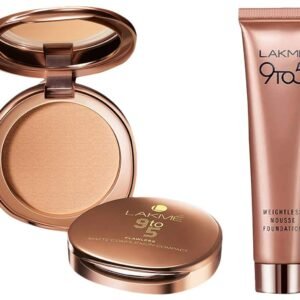 LAKMÉ Full Coverage 9 to 5 Weightless Mousse Foundation, Rose Ivory, 25g and 9 to 5 Flawless Matte Complexion Compact For All, Melon, 8g