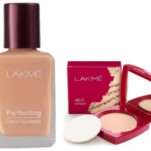 LAKMÉ Perfecting Matte Liquid Foundation for All Skin Type,Marble,Waterproof Full Coverage Long Lasting - Light Oil Free Face Makeup With Vitamin E,Dewy Finish Glow,27 Ml & Face It Compact,Pearl,9 G