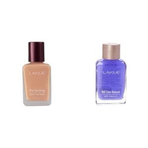 LAKMÉ © Perfecting Glossy Light Liquid Foundation for All Skin Type, Marble, 27Ml And Lakme © Nail Color Remover, 27Ml
