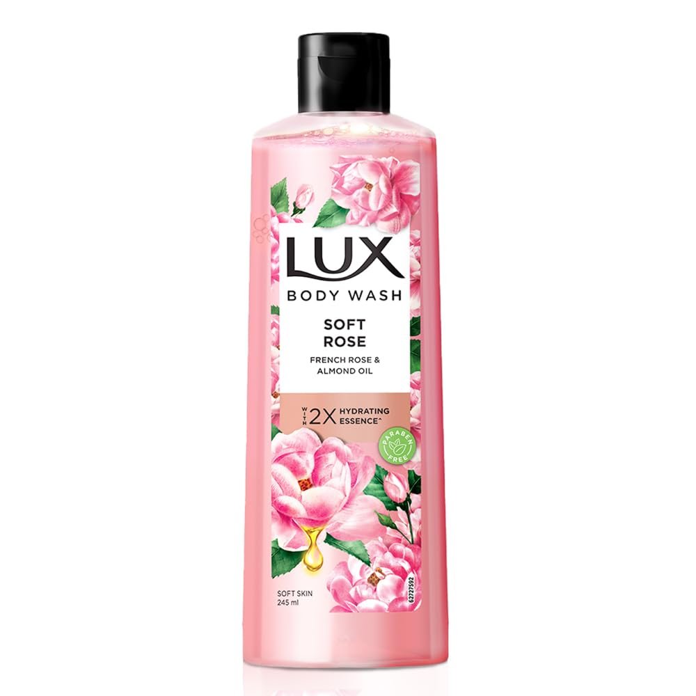 LUX Shower Gel, French Rose Fragrance & Almond Oil Bodywash, With Glycerine For Soft & Glowing Skin, Paraben Free, 245 ml