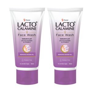 Lacto Calamine Face Wash For Oily Skin |100ml each- Pack of 2 | Kaolin Clay, Niacinamide & Vitamin E | Facewash Reduces Excess Oil, Controls Pimples, Blackheads & Whiteheads |Face wash For Women & Men