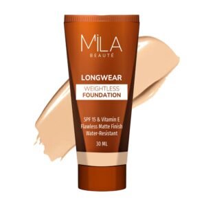 MILA BEAUTÉ Longwear Weightless Foundation | SPF 15 & Vitamin E | Flawless Matte Finish | Liquid Foundation | Shade - (201 Natural, 30ml)