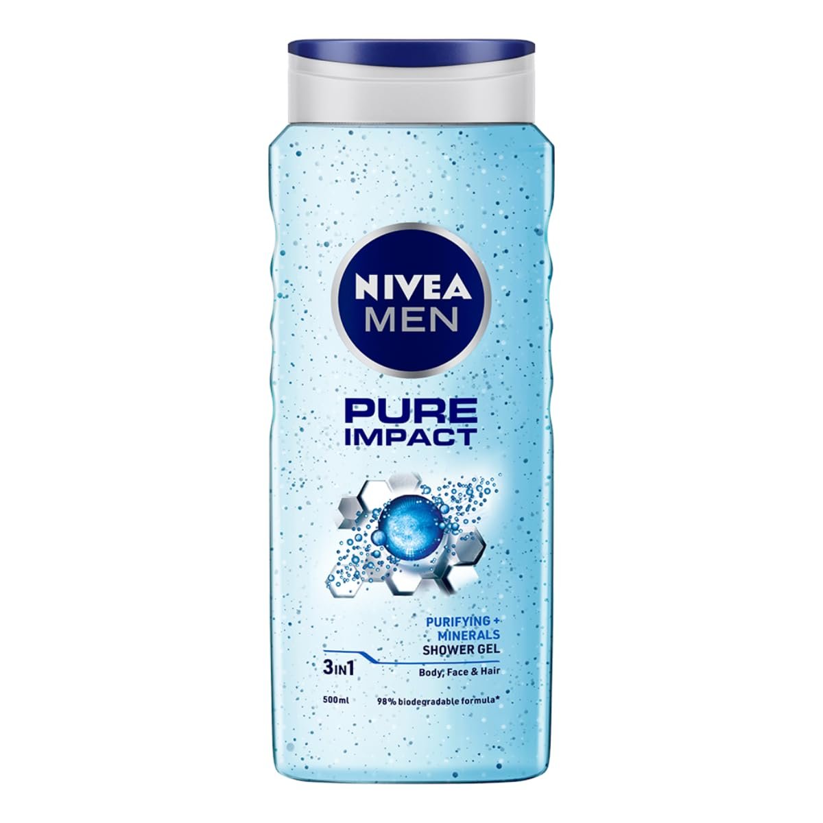 NIVEA MEN Pure Impact 500ml Body Wash| Shower Gel for Face, Body & Hair| Purifying Micro Particles for Extra Fine Scrub & Instant Summer Freshness|Clean, Healthy & Moisturized Skin