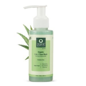 Organic Harvest 3-in-1 Face Wash For Dry & Normal Skin, Daily Use, Ideal For Cleansing, Scrubbing, & Glowing Skin,100% Organic,Paraben & Sulphate Free - 100 ml