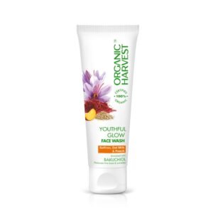 Organic Harvest Youthful Glow Face Wash : Saffron, Oat Milk & Peach | Anti-Aging Face Wash For Dry & Combination Skin Type | Fades Blemishes & Scars | Tighten & Nourishes Skin | For Men/Women -100gm