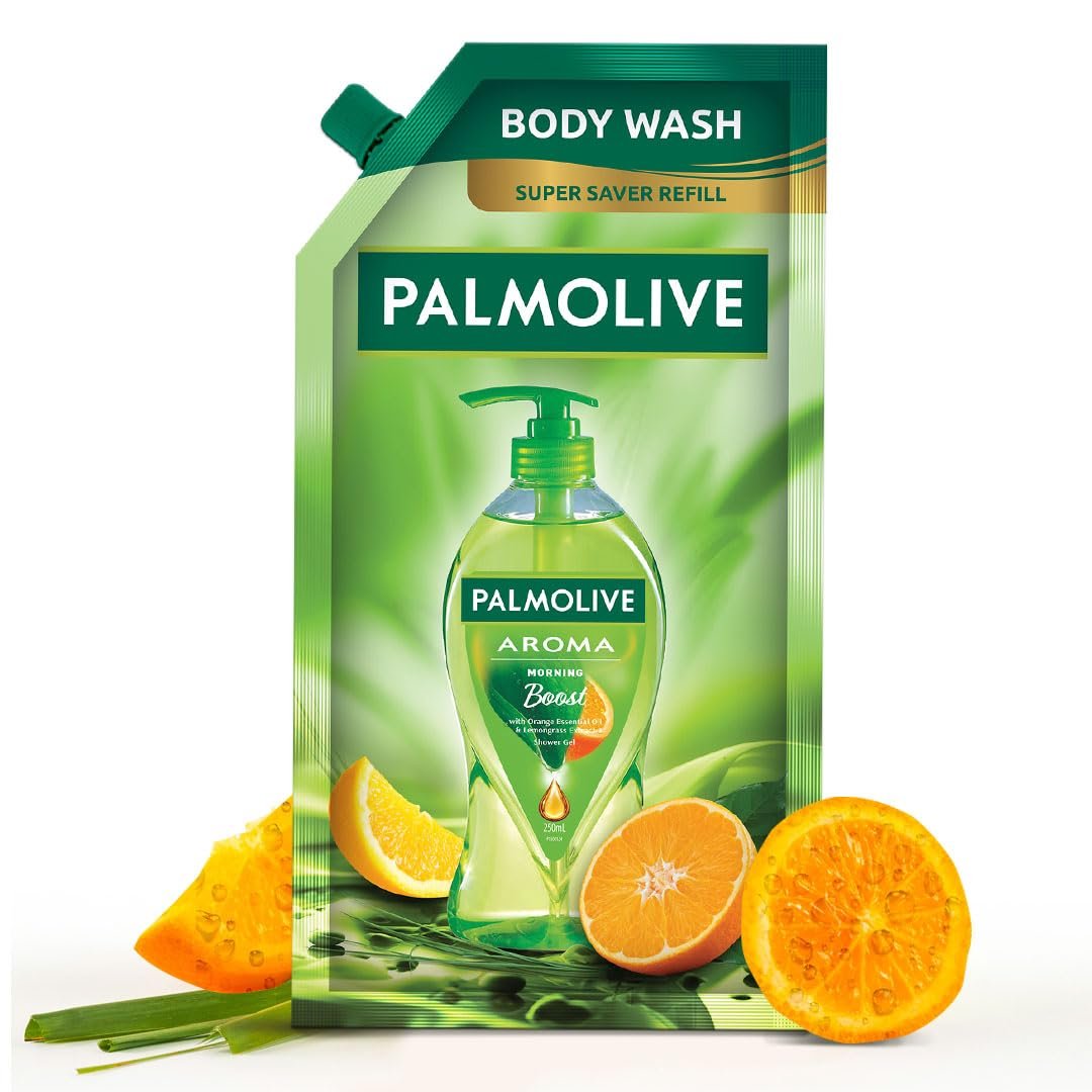 Palmolive Aroma Morning Boost Body Wash for Women & Men, 750ml Shower Gel Refill Pack, 100% Natural Citrus Essential Oil & Lemongrass Extracts for a Soft and Smooth Skin, pH Balanced, Free of Parabens & Silicones ​
