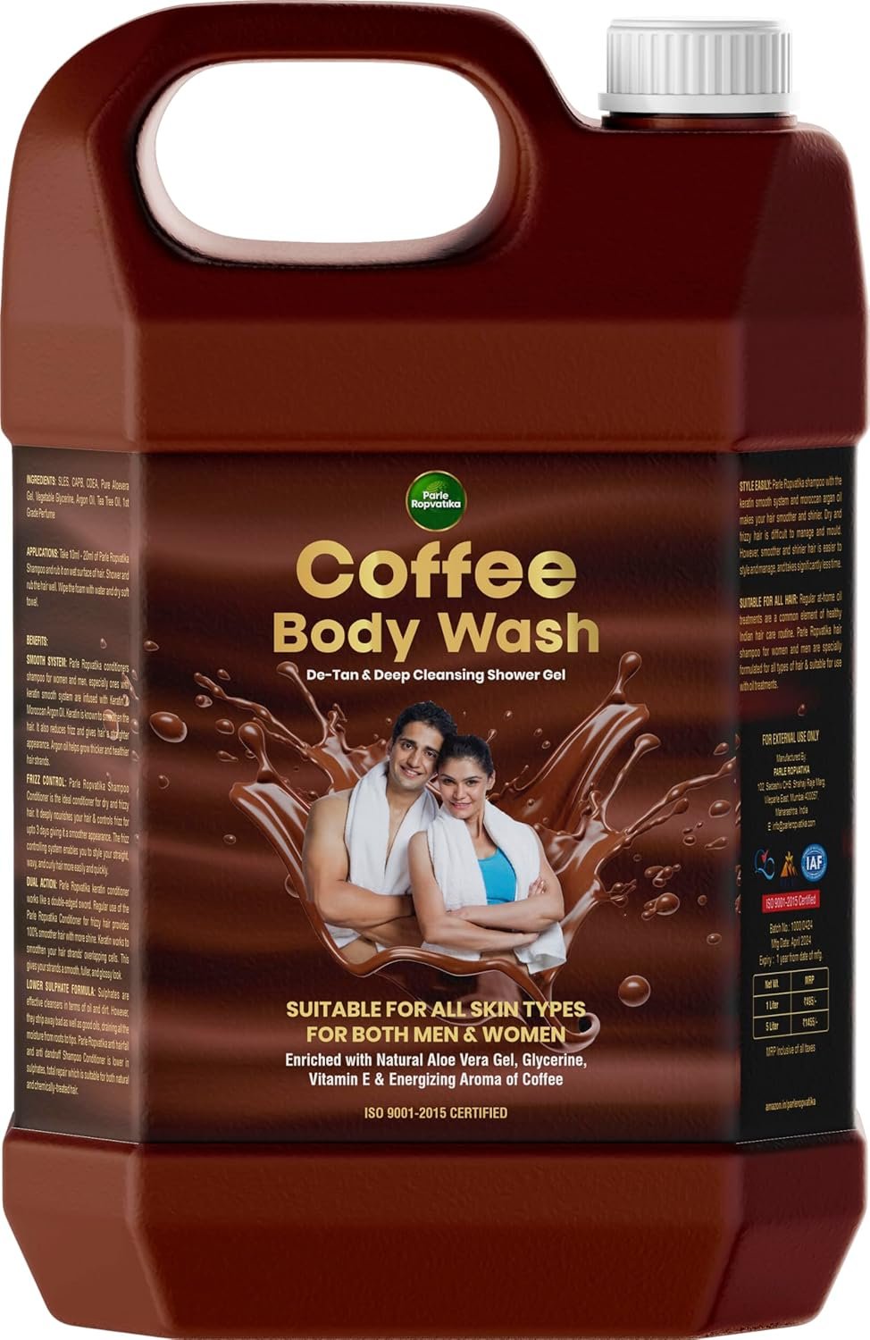 Parle Ropvatika Coffee Body Wash 5 Liter Refill Can | Tan Removal & Deep Cleansing | Enriched with Aloevera Gel Glycerine Energizing Coffee Aroma (Coffee Bodywash 5 Liter)