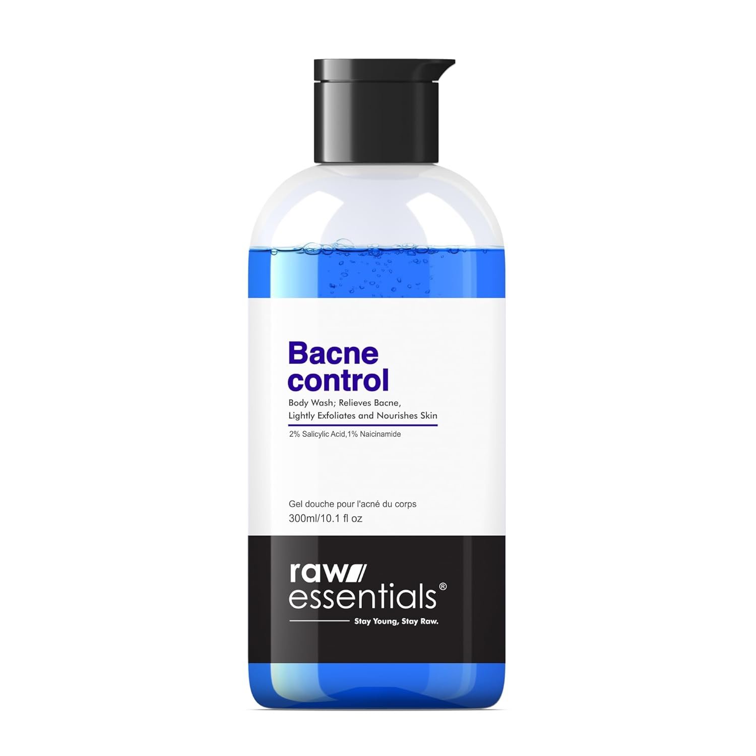 Raw Essentials Bacne Control Body Wash, 2% Salicylic Acid, 1% Niacinamide 300ml (Pack of 1), Relieves Body Acne, Exfoliates and Nourishes Skin, SLS & Paraben Free, For Men & Women