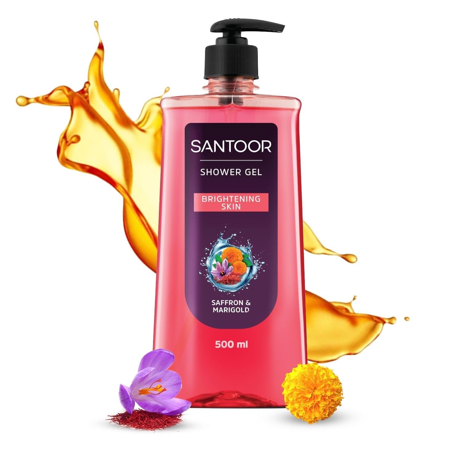 Santoor Brightening Shower Gel With Natural Saffron & Marigold Extracts| For Men & Women| For Glowing Skin| Suitable For All Skin Types| No Parabens| No Silicones| 500ml