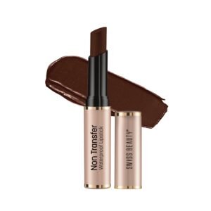 Swiss Beauty Non-Transfer Waterproof Lipstick with Jojoba Seed Oil | Matte Finish | Long-Lasting | Highly Pigmented | Shade- Dark Brown, 3gm