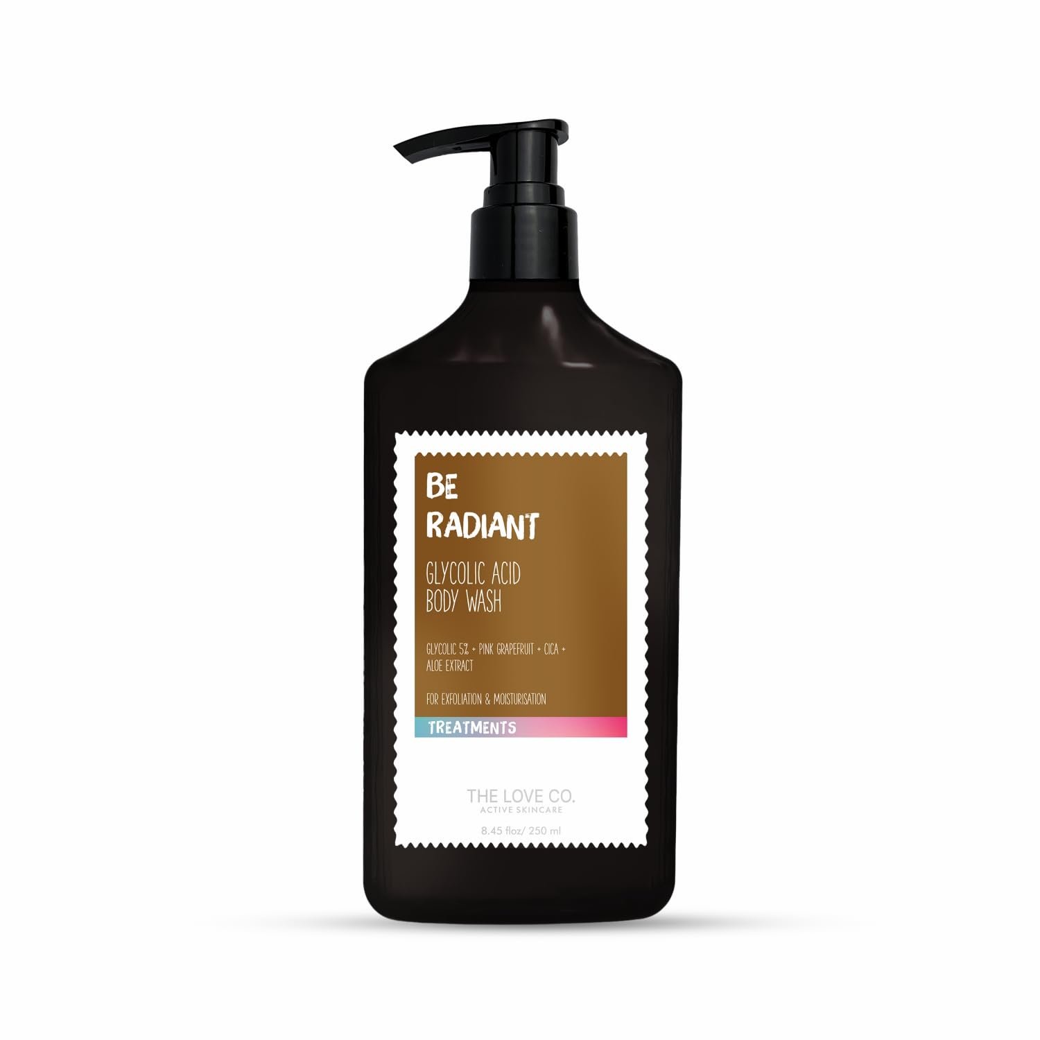 THE LOVE CO Be Radiant 5% Glycolic Acid Body Wash | Body Wash Shower Gel for Dark Spots & Dark Patches | Helps Improve Rough, Bumpy & Strawberry Skin | For Men & Women - 250ml