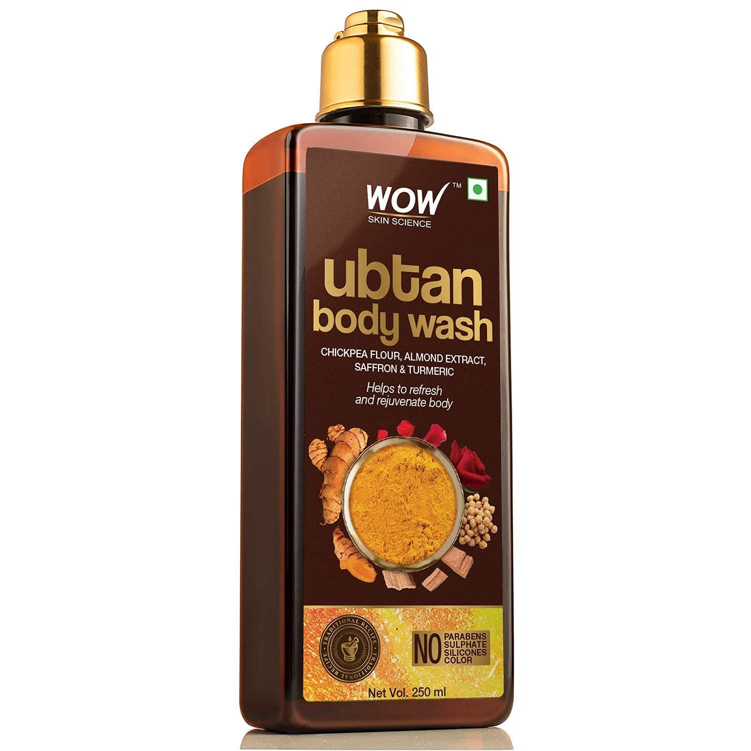 Wow Skin Science Ubtan Body Wash For Tan Removal And Glowing Skin - With Chickpea Flour, Almond, Safron & Turmeric Extract - 250 Ml