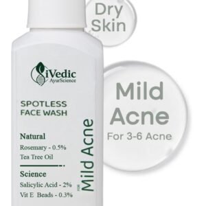 iVedic AyurScience Mild Acne Face Wash Cleanser (2% Salicylic Acid, 0.3% Vitamin E Beads & 0.5% Rosemary) for Blackheads & Open pores - Suitable Only for Dry Skin - 150 ml