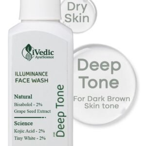 iVedic AyurScience Skin Brightening Face Wash Cleanser (2% Kojic Acid, 2% Tiny White & 2% Bisabolol) Removes Tan For Even Skin Tone - Only Suitable for Dry Skin - 150 ml