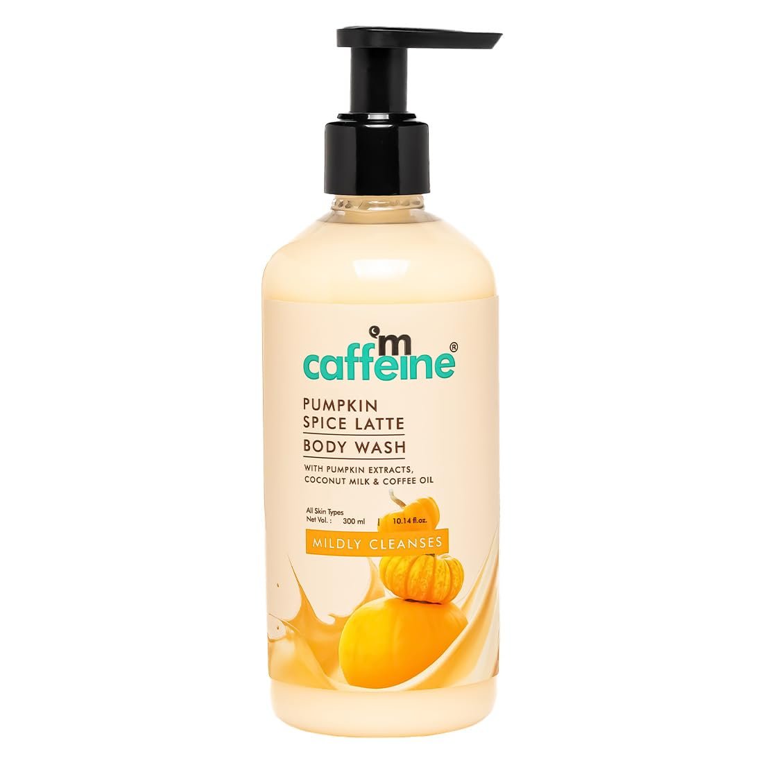 mCaffeine Pumpkin Spice Latte Body Wash with Sweet & Spicy Aroma | Mildly Cleanses for Soft & Smooth Skin | SLS & Soap Free | Fragrance Body Wash for Men & Women |All Skin Types - 300 ml