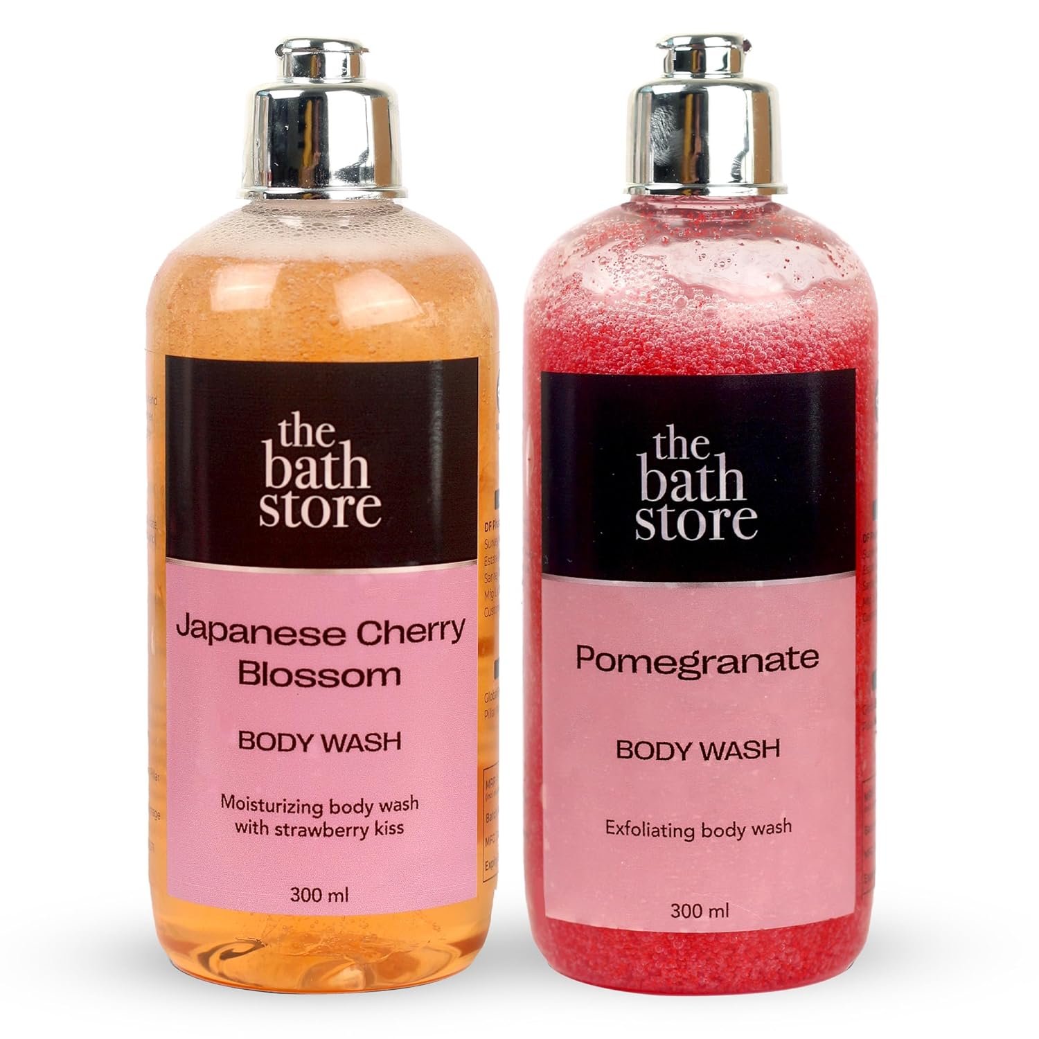 The Bath Store Body Wash Shower Gel Pack of 2 (Pomegranate + Japanese Cherry Blossom) | Exfoliating Body Wash For Dry Skin & Oily Skin | Tan Removal Body Wash For Women & men - (300 * 2) ml