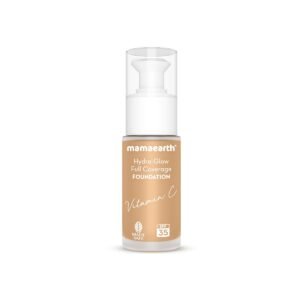 Mamaearth Hydra-Glow Full Coverage Dewy Finish Liquid Foundation With Vitamin C & Turmeric- 30 Ml|Full Coverage|Gives 3X Instant Glow|12-Hour Long Stay & Hydration|Spf 35|Non-Drying (06 Caramel Glow)