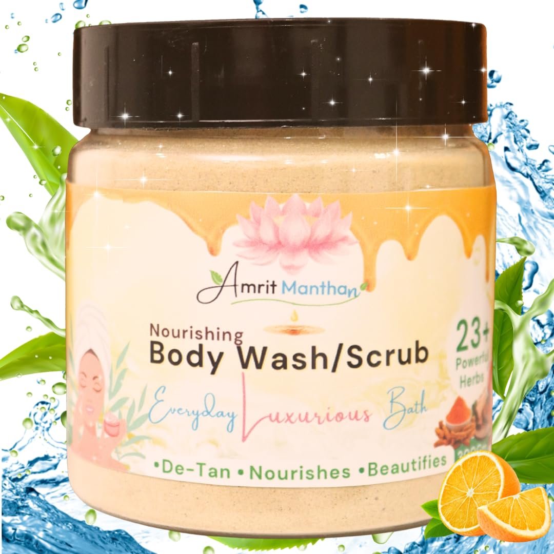 Amrit Manthan Ubtan Body Wash/Scrub | For Removing Tan & Dead Skin Cells | Moisturises & Brightens Skin| with 100% pure and natural 20+Potent Herbs | ayurvedic formulation| For All skin Types -300Gm