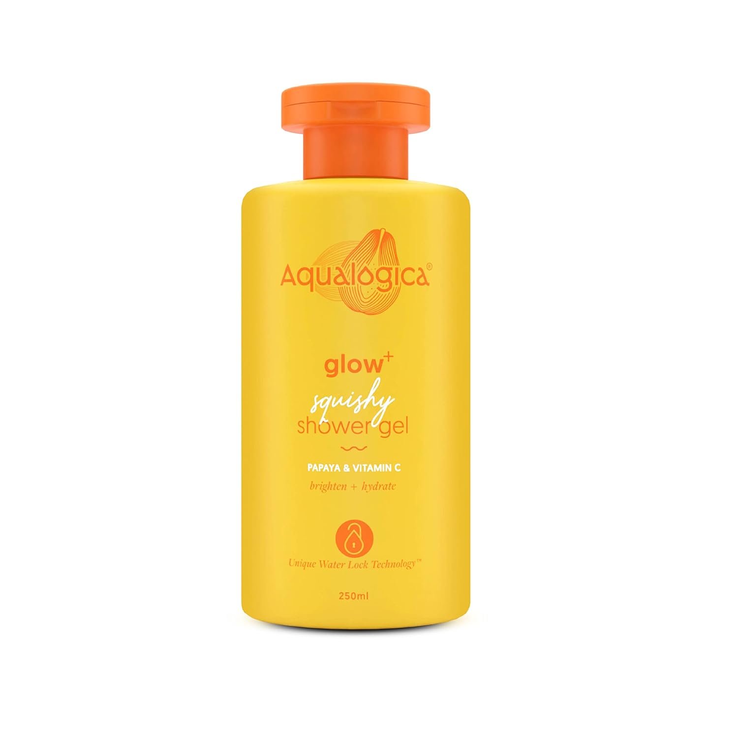 Aqualogica Body Wash Glow+ Squishy Shower Gel with Papaya & Vitamin C for Dry, Oily, Glowing & Hydrated Skin for Men & Women -250ml
