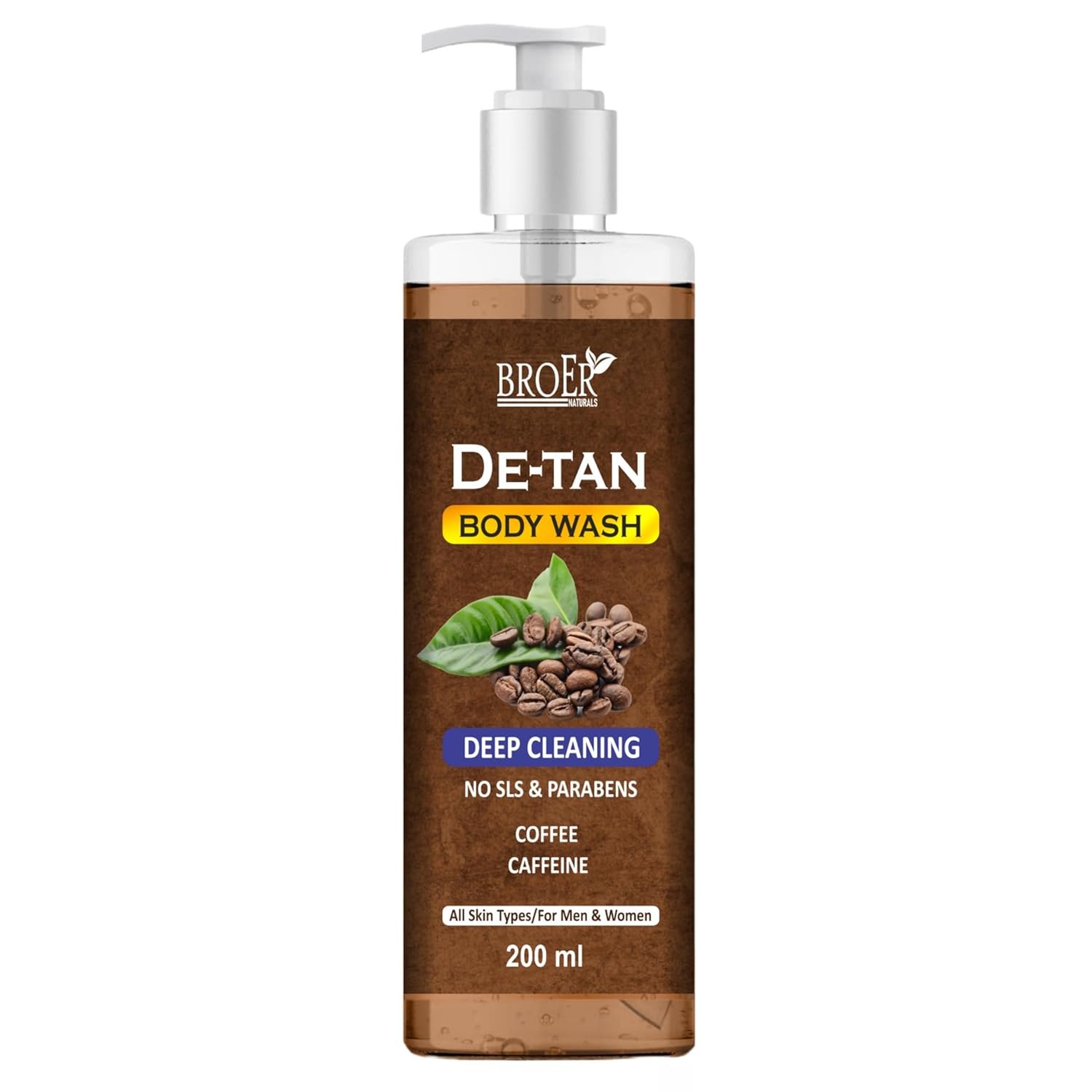 BROER De Tan Body Wash for Men and Women Infused with Coffee and Caffeine | Tan Removal & Deep Cleansing Shower Gel | Exfoliating & Energizing Body Wash for All Skin Types, 200 ml