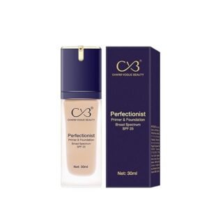 CVB C59 Perfectionist Primer & Foundation with SPF 25, Liquid Face Cream Pump for Long Lasting Pore Minimization, (Soft Lvory Shade 02, 30ml)