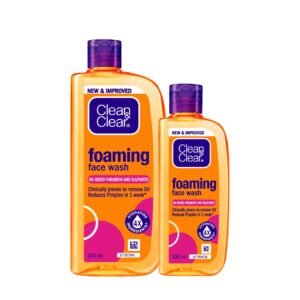 Clean & Clear Foaming face wash for oily skin, removes 99.8% pimple causing germs, Home & travel combo pack offer- Buy 240ml Get 100ml Free