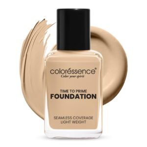 Coloressence Time to Prime Liquid Foundation with Hydrating Dewy Finish | Lightweight & Waterproof | Enriched with Vitamin E | Full Coverage Foundation | All Skin Type Foundation, Caramel, 30ml