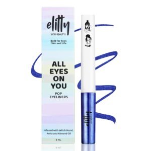 Elitty Heaven's Calling | Blue Coloured Intense Waterproof Liquid Eyeliner (Metallic Finished) | Lasts Upto 12hrs | Smudge Proof, Witch Hazel Infused, Quick Drying - 4ml