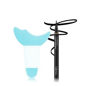 Gleva Precision Silicone Eyeliner Aid and Waterproof Eyeliner Kit, Long-Lasting Formula for All-Day Wear, Cruelty Free, Smudge Proof Eyeliner (Blue + Black Eyeliner)