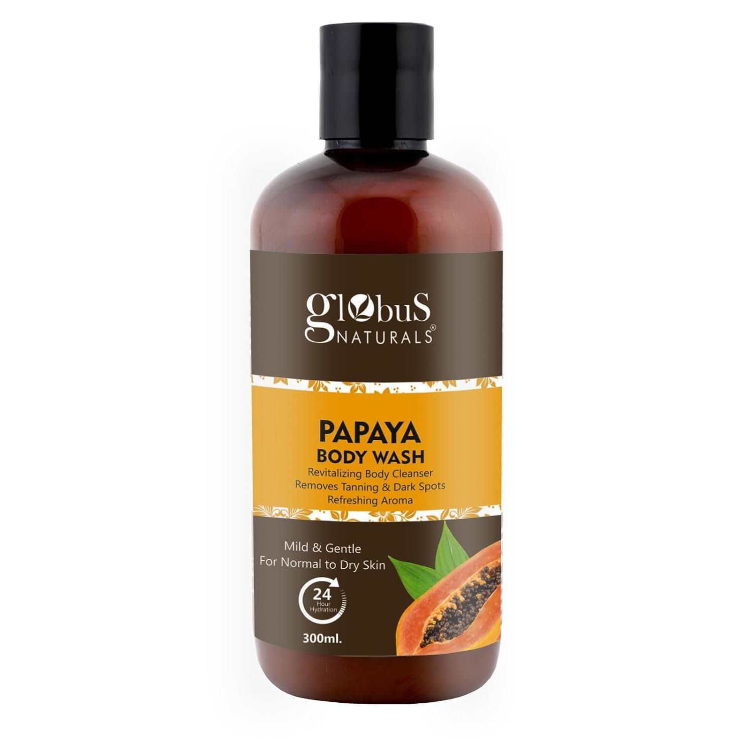 Globus Naturals Nourishing Papaya Body Wash, For Tan Removal & Hydration, Enriched with Aloe Vera, 300ml