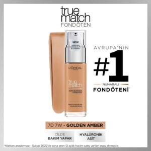L Oréal Paris True Match Super Blendable Liquid Foundation With Matte, Natural Finish (Golden Amber 7D7W, 30Ml) Matte & Natural Finish, Full, Oily