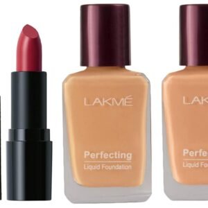 LAKMÉ Cushion Matte Lipstick, Red Wine, 4.5 G& Perfecting Liquid Foundation Full Coverage for All Skin Type& Perfecting Liquid Foundation for All Skin Type, 27 Ml